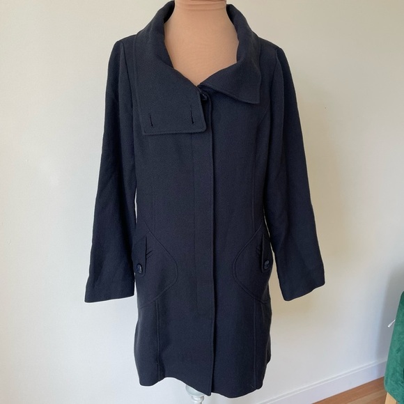 Anthropologie Twinkle by Wenlan 100% Wool Blue Stand Collar Over Coat EUC Size 2 - Picture 2 of 10